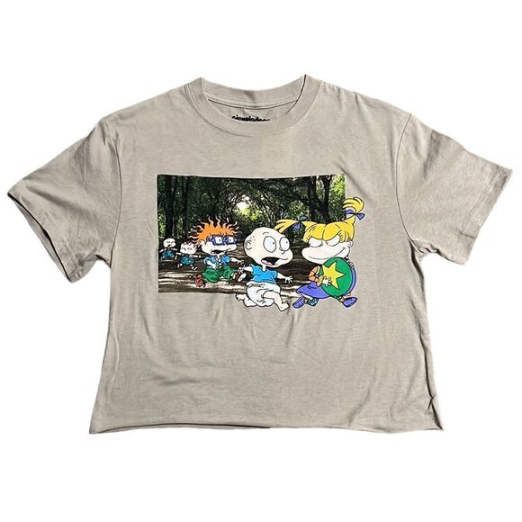 Nickelodeon Rugrats T-shirt Junior’s Size Small Tan Cropped Short Sleeve Tee NEW - Picture 1 of 9